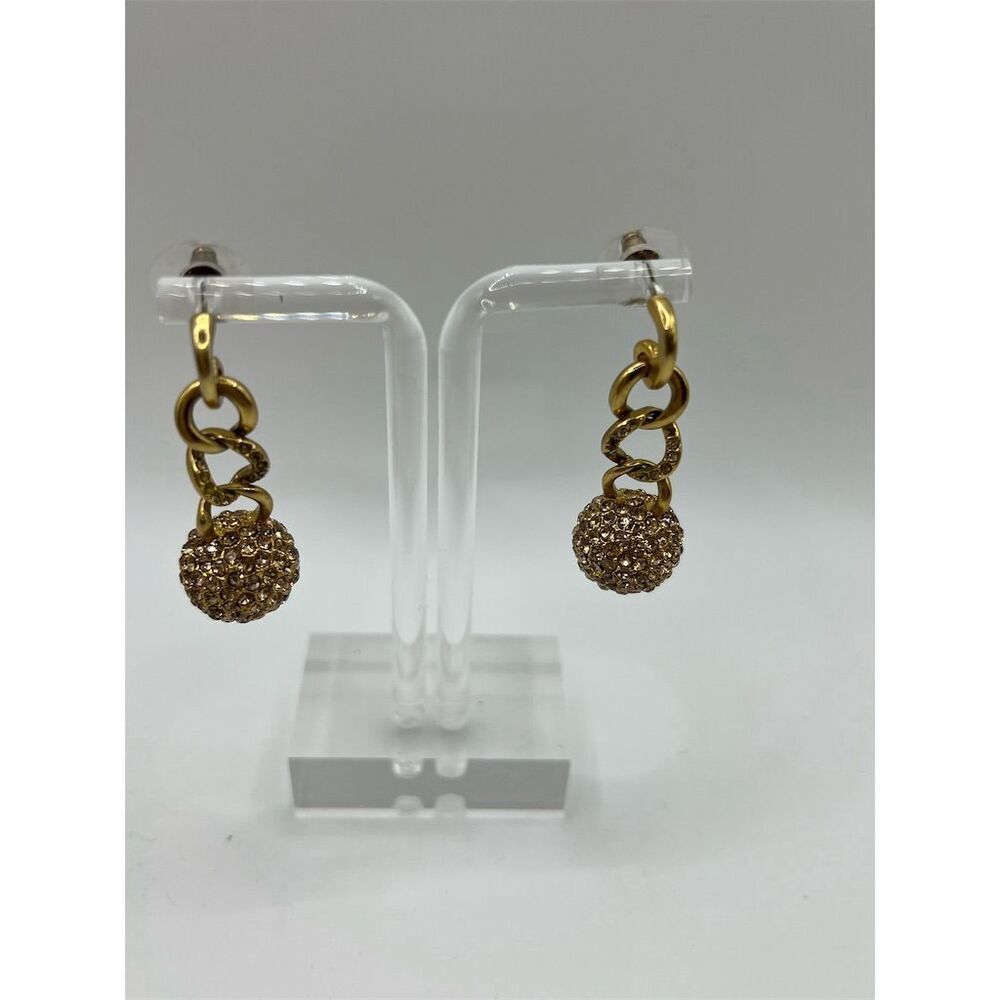 Elegant Gold Tone Crystal Ball Drop Earrings pierced - Picture 2 of 5